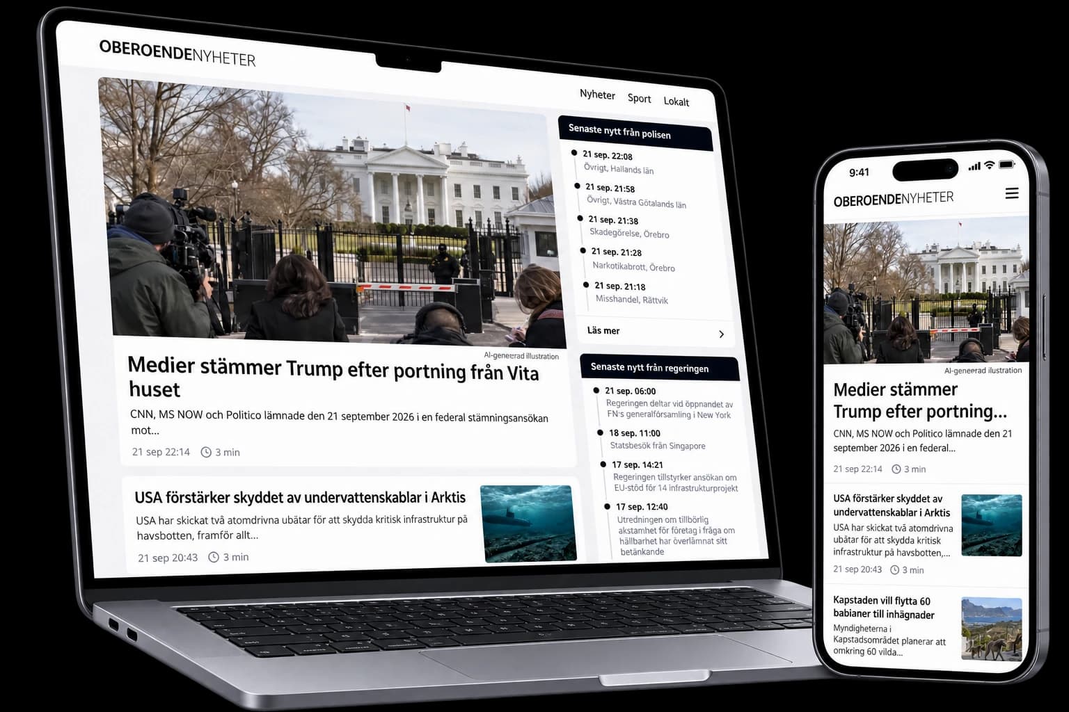 Oberoende Nyheters nyhetsflöde på en laptop